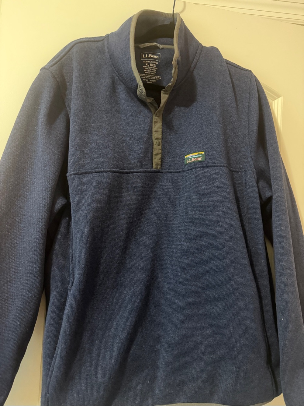 L.L. Bean Navy Blue Half-Zip Fleece Pullover with Contrast Placket